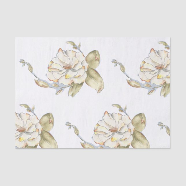 Papier Mousseline Rose arbuste sur papier de tissu (Recto)