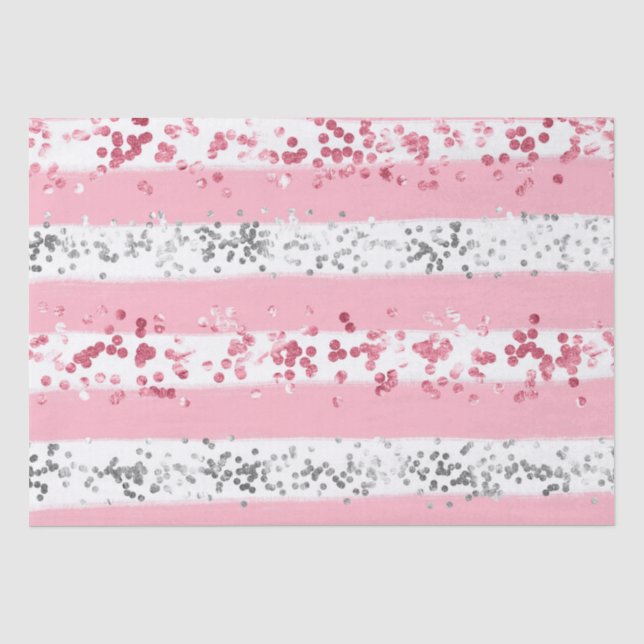 Papier Mousseline Rose Blanc Gris Paillettes Anniversaire Bébé Maria (Recto)