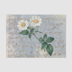 Papier Mousseline Rose Blanche Floral Musique Vintage Bleu Tissu Pap