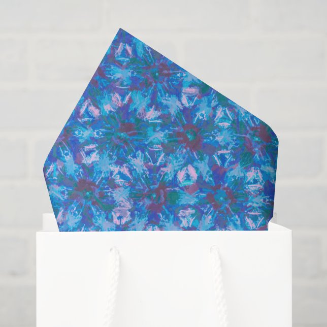 Papier Mousseline Rose bleu Moderne Floral Abstrait Aquarelle Tendan (Sac cadeau)