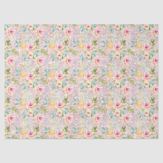 Papier Mousseline Rose Blush Faux Parties scintillant Étincelle Flor (Recto)