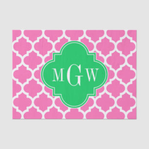 Papier Mousseline Rose chaud avec marocain #5 Emerald 3 Monogramme i