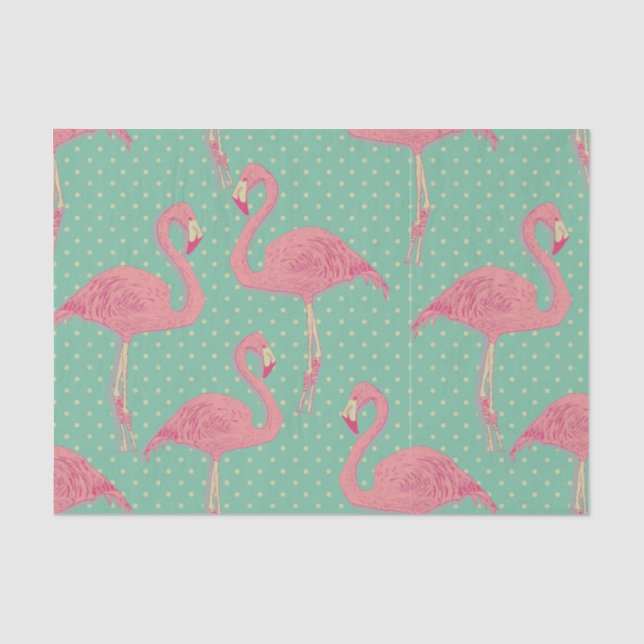 Papier Mousseline Rose chaud, flamingo, pois de polka, turquoise, pê (Recto)