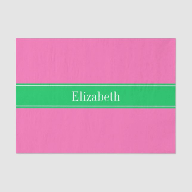 Papier Mousseline Rose chaud solide #2 Emerald Green Rbn Nom Monogra (Recto)