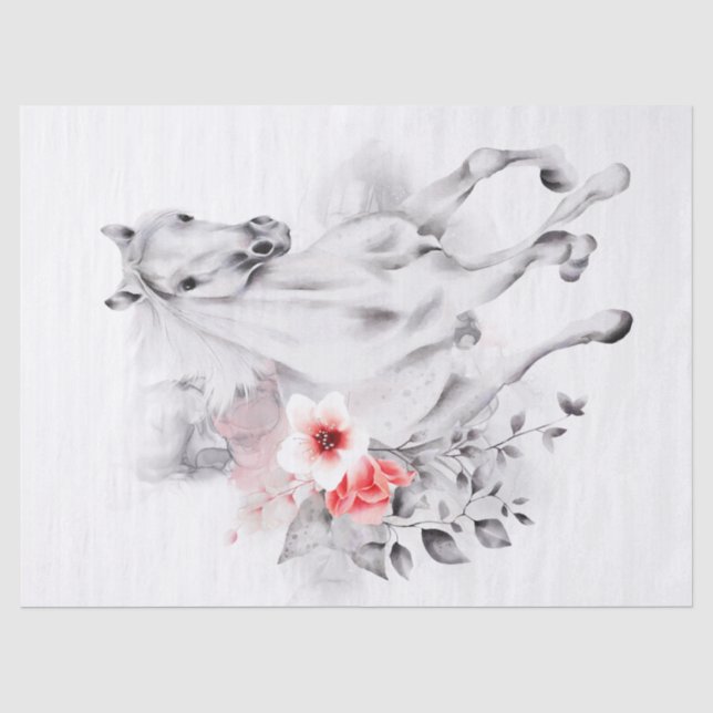 Papier Mousseline Rose Cheval Blanc Fleur de cerisier Aquarelle (Recto)
