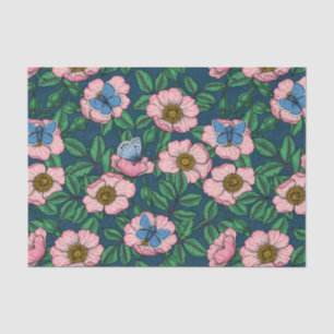 Papier Mousseline Rose de chien et papillons
