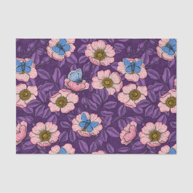 Papier Mousseline Rose de chien et papillons en rose et violet (Recto)