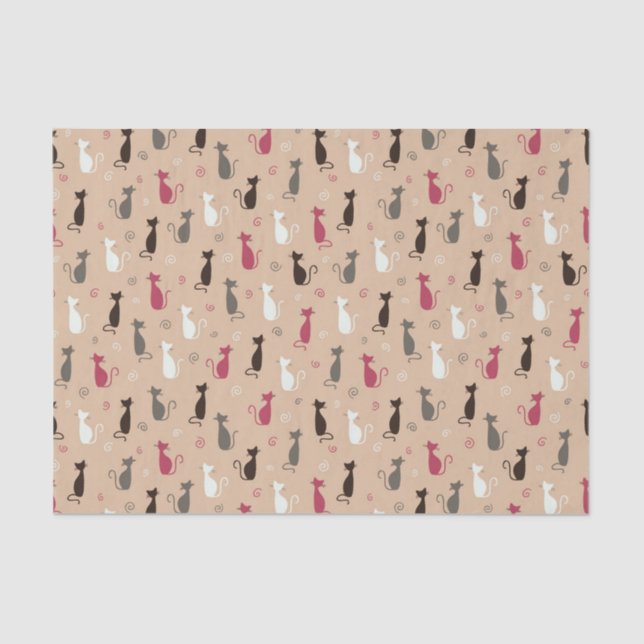 Papier Mousseline rose de motif de chats (Recto)