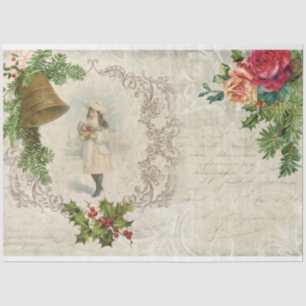 Papier Mousseline Rose de Noël victorien, Pine & Holly Collage
