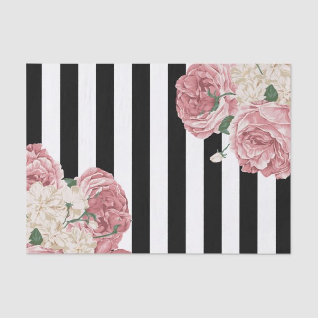Papier Mousseline Rose de pastel, noir, rayures blanches (Recto)