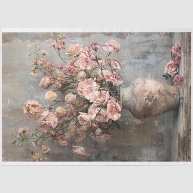 Papier Mousseline Rose et bleu floral Dusty Art (Recto)