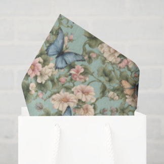 Papier Mousseline Rose et bleu floral papillon ultra-doux
