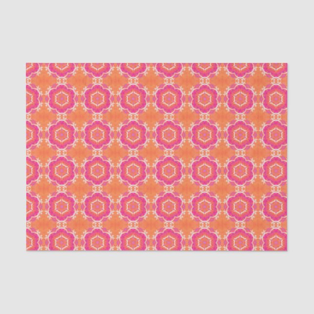 Papier Mousseline Rose et motif géométrique orange (Recto)