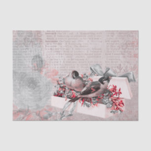 Papier Mousseline Rose et Oiseaux Vintage Joli Decoupage