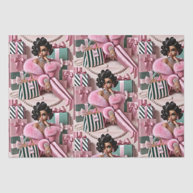 Papier Mousseline Rose Et Vert Chic (Recto)