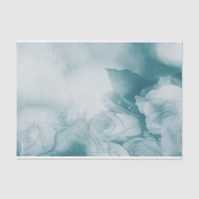 Papier Mousseline Rose Floral Vintage bleu doux (Recto)