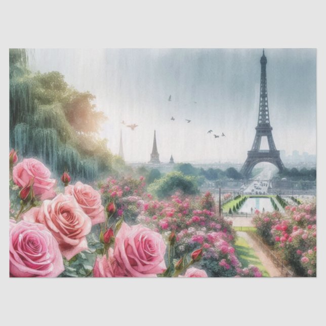 Papier Mousseline Rose Garden Paris Botanique Tissu Papier (Recto)