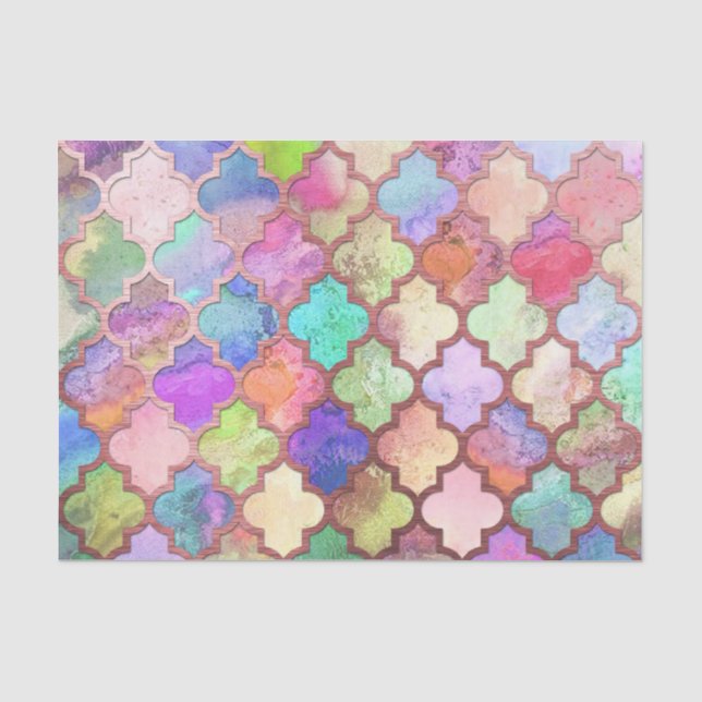 Papier Mousseline Rose Gold & Pastel Marocain Quatrefoil (Recto)