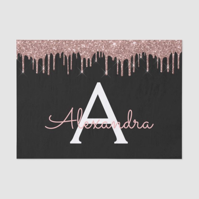 Papier Mousseline Rose Gold - Rose Pâle Noir Paillettes Monogramme N (Recto)