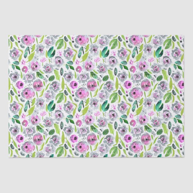 Papier Mousseline Rose Gris Vert Floral Fête de Mariage Anniversaire (Recto)