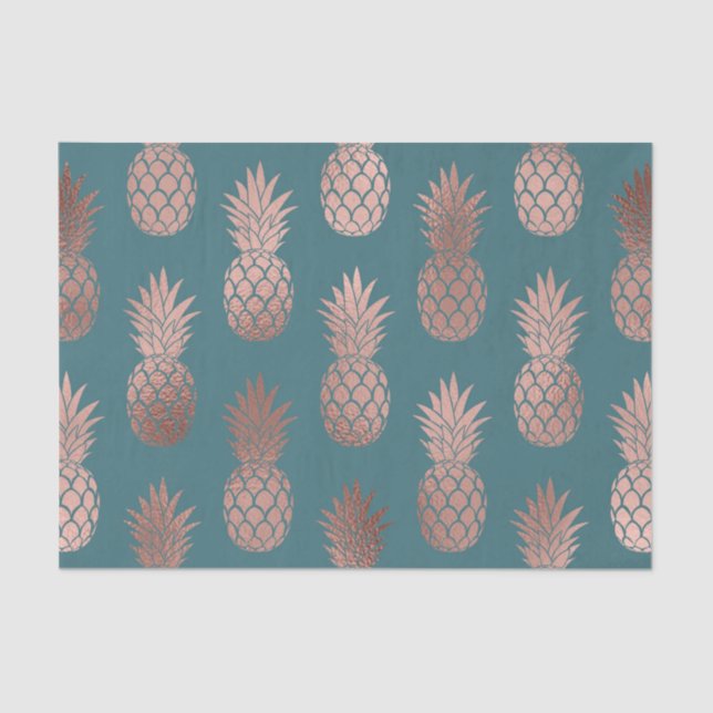 Papier Mousseline Rose moderne Gold Turquoise Motif d'ananas vert  (Recto)