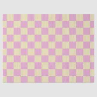 Papier Mousseline Rose pastel et damier jaune clair