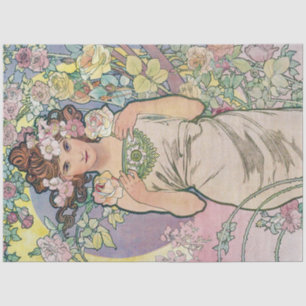 Papier Mousseline Rose (quatre fleurs), Alphonse Mucha