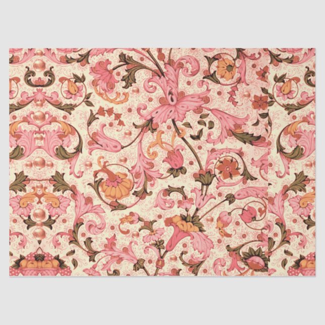 PAPIER MOUSSELINE ROSE RENAISSANCE FLORENTINE TOURBILLONS FLORAUX,FL (Recto)