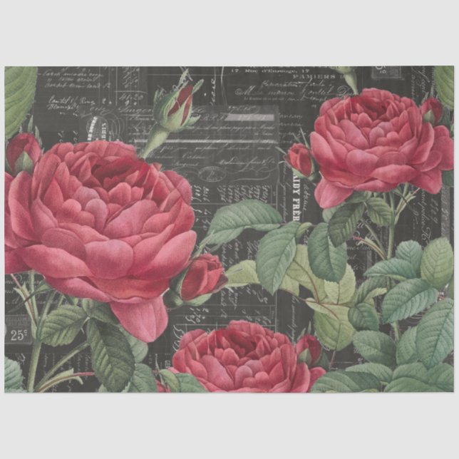 Papier Mousseline Rose romantique Ephémère française Collage papier  (Recto)