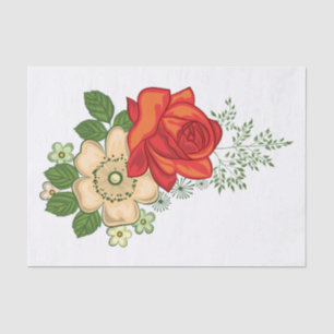 Papier Mousseline Rose rouge et marguerites