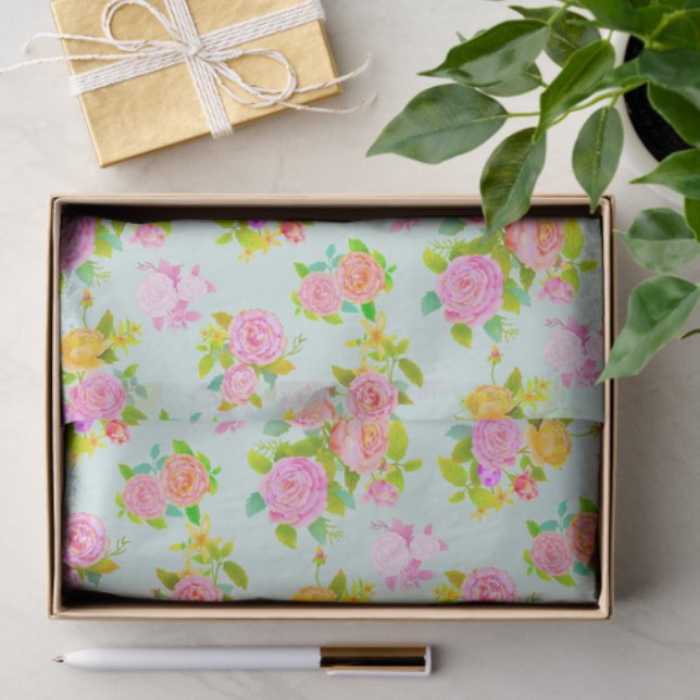 Papier Mousseline Rose Shabby Vintage Blue (Cadeau)