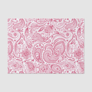 Papier Mousseline Rose sur blanc Floral Vintage Paisley Motif