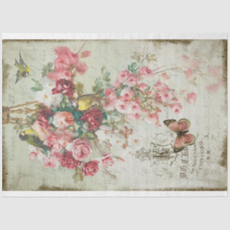 Papier Mousseline Rose Traînantes Roses roses et oiseaux Découpage