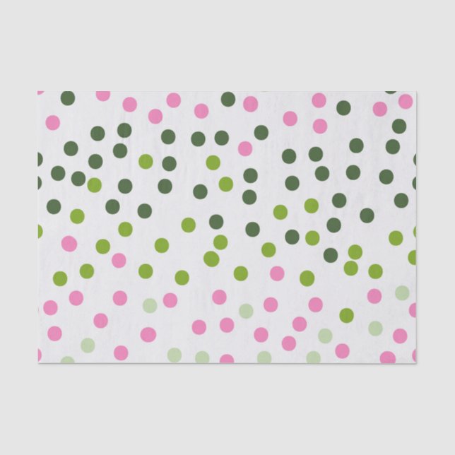 PAPIER MOUSSELINE ROSE VERT POIS BLANC (Recto)