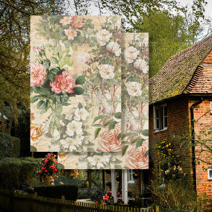 Papier Mousseline Rose Vintage Floral français Ephemera Découpage