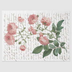 Papier Mousseline Rose Vintage français Script Gold Lg Découpage