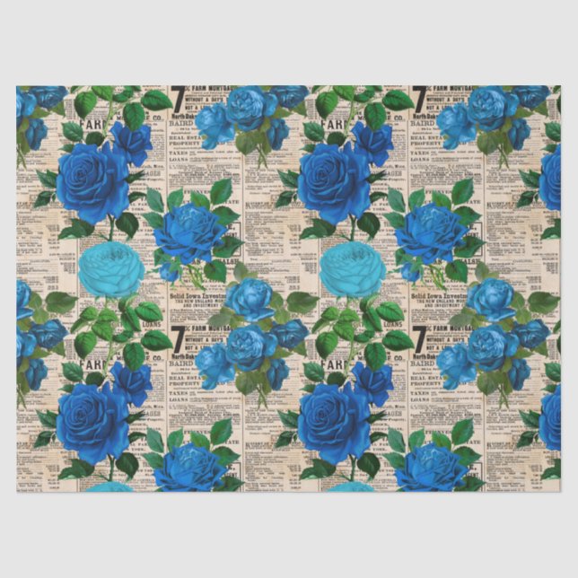 Papier Mousseline Roses bleus sur la page de découpage du journal Vi (Recto)