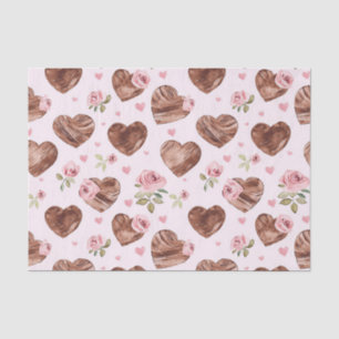 Papier Mousseline Roses Brun Rose Floral Coeurs Baby Shower Mariage