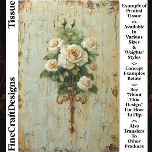 Papier Mousseline Roses crème et blanches françaises vintage CW2 déc