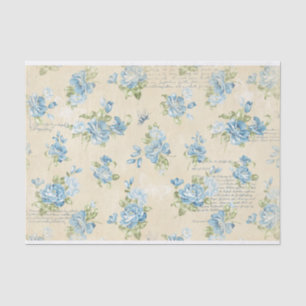Papier Mousseline Roses d'aquarelle bleu et collage de texte