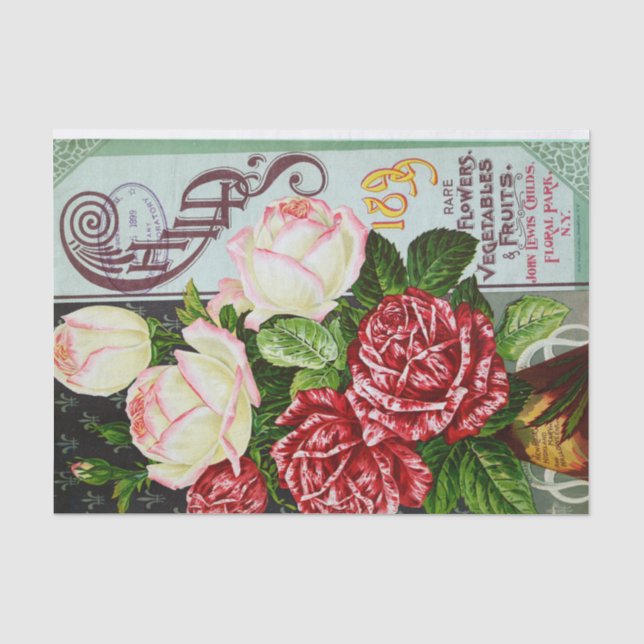 Papier Mousseline Roses de 1899 Antique Print Tissue Paper (Recto)