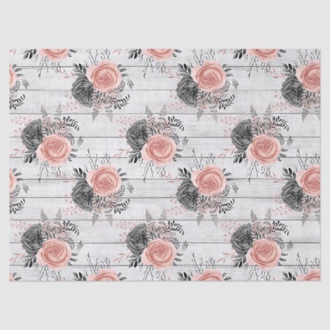 Papier Mousseline Roses de bois rose et charbon de bois rustique (Recto)