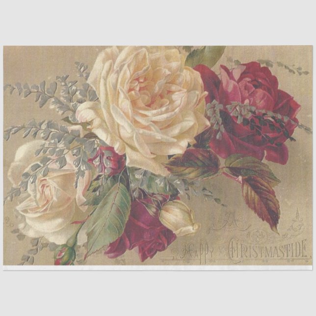 Papier Mousseline Roses de Noël victorien (Recto)