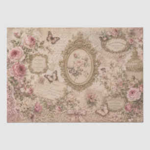 Papier Mousseline Roses en fleurs rétro victoriennes et papillons su