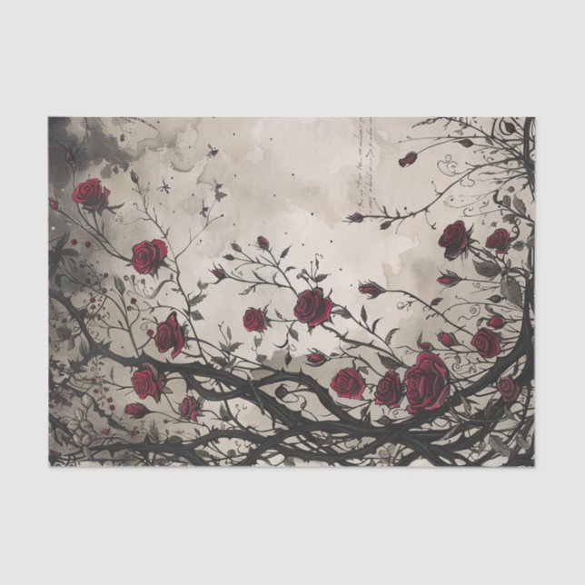 Papier Mousseline Roses et épines rouges gothiques (Recto)