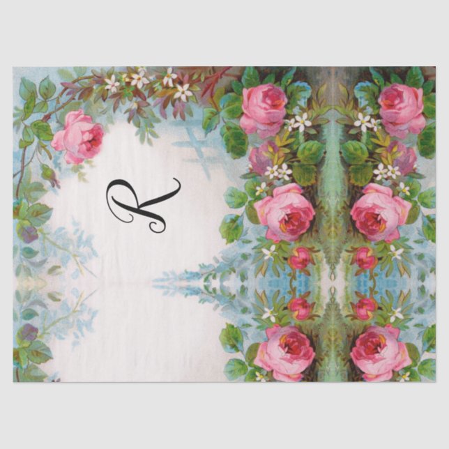 PAPIER MOUSSELINE ROSES ET JASMINES PAPIER DE TISSU MONOGRAMME FLORA (Recto)