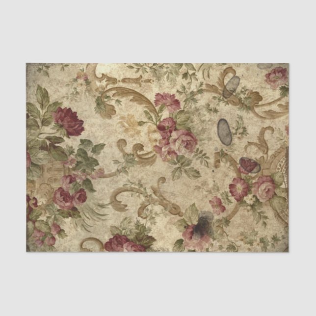 Papier Mousseline Roses et manuscrits rouges victoriens (Recto)