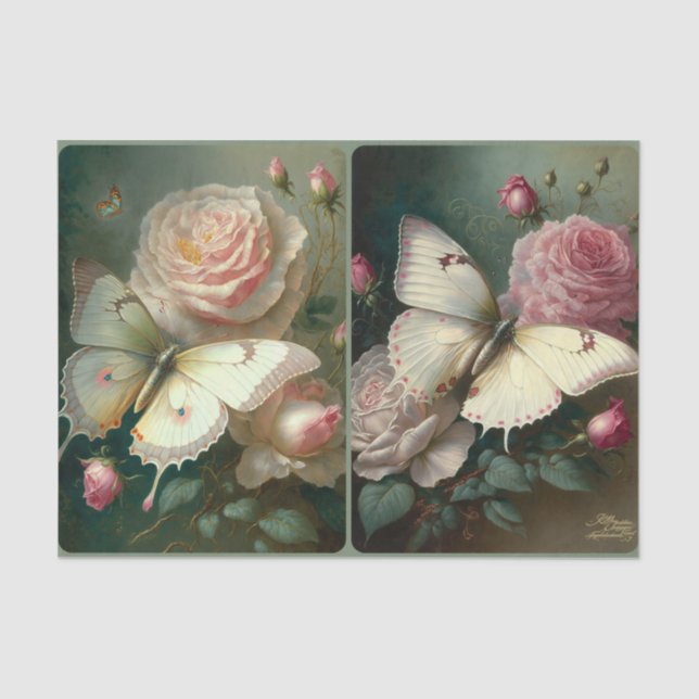 Papier Mousseline Roses et papillons (Recto)