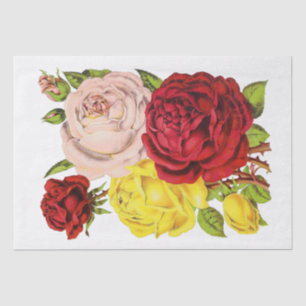 Papier Mousseline Roses Fleurs Roses Jaunes Roses Rouges Vintage #2
