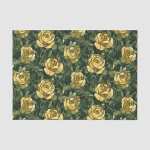 Papier Mousseline Roses jaunes et verre vert collé effet